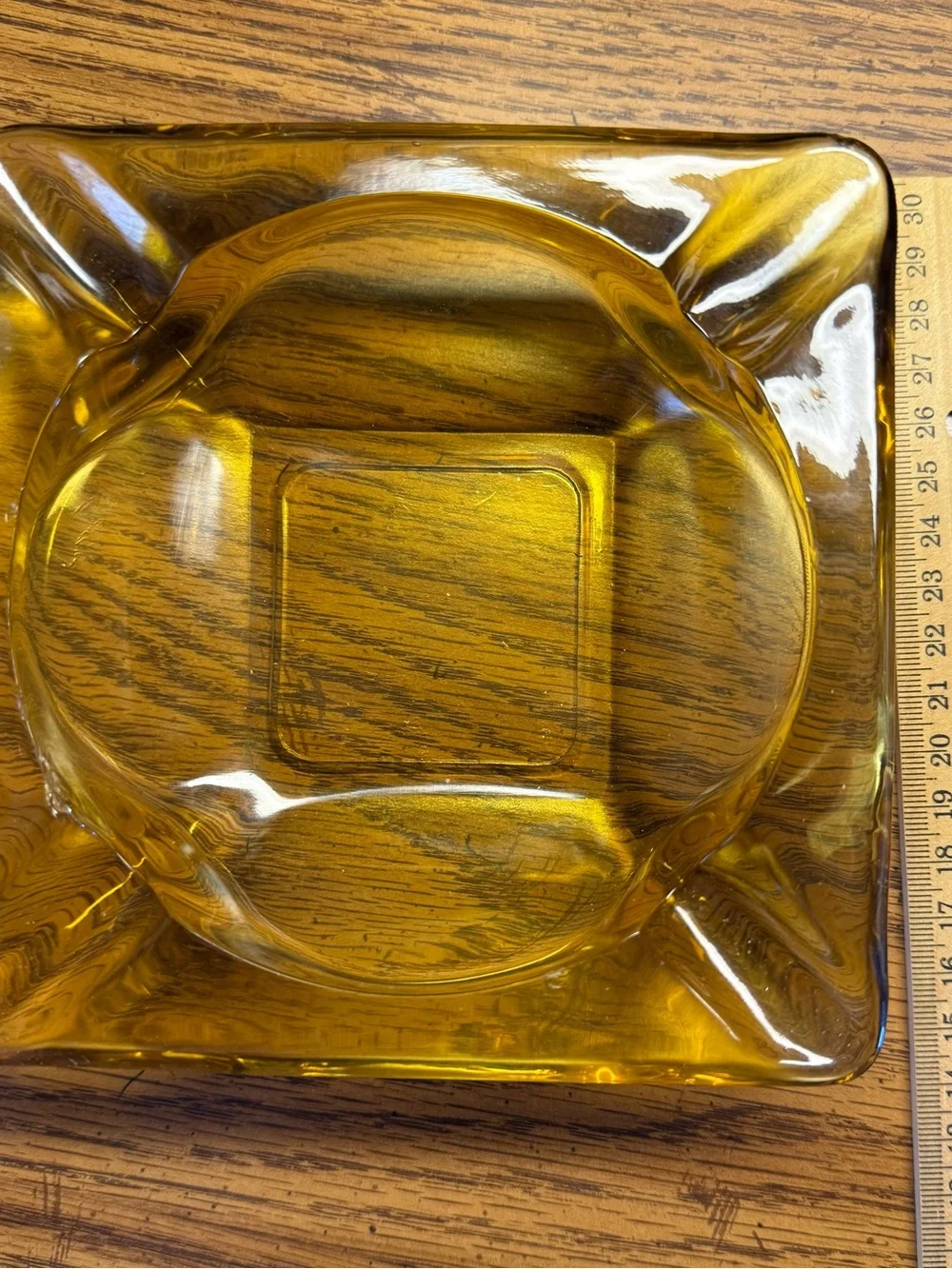 Vintage Amber Pressed Glass Square Glass Ashtray